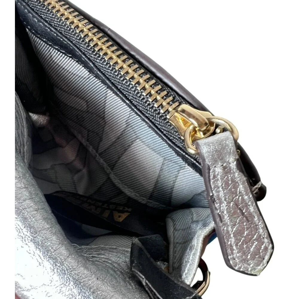 Aimee Kestenberg Silver Metallic Leather Keychain Wallet Card Holder